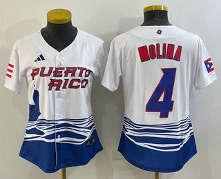 Womens Puerto Rico Baseball #4 Yadier Molina 2023 Red World Classic Stitched Jerseys